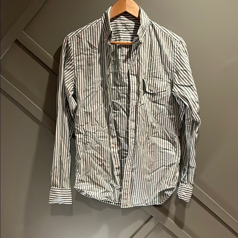 J. Crew Green and White Striped Button-Up Shirt